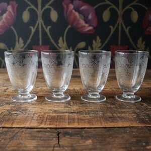 Hazel Atlas Florentine Poppy #1 Juice Glasses, Set of 4, Vtg Tumblers, Drinkware